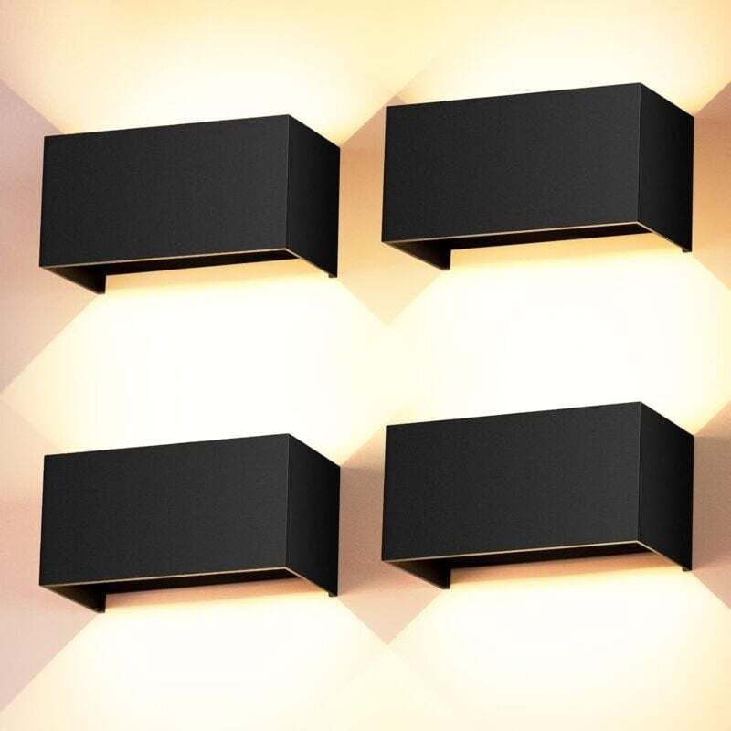 FOREHILL 4 Stück Wandleuchte für Innen/Außen, 24 W, schwarze LED-Wandleuchten, 3000 K, Warmweiß mit einstellbarem Abstra...