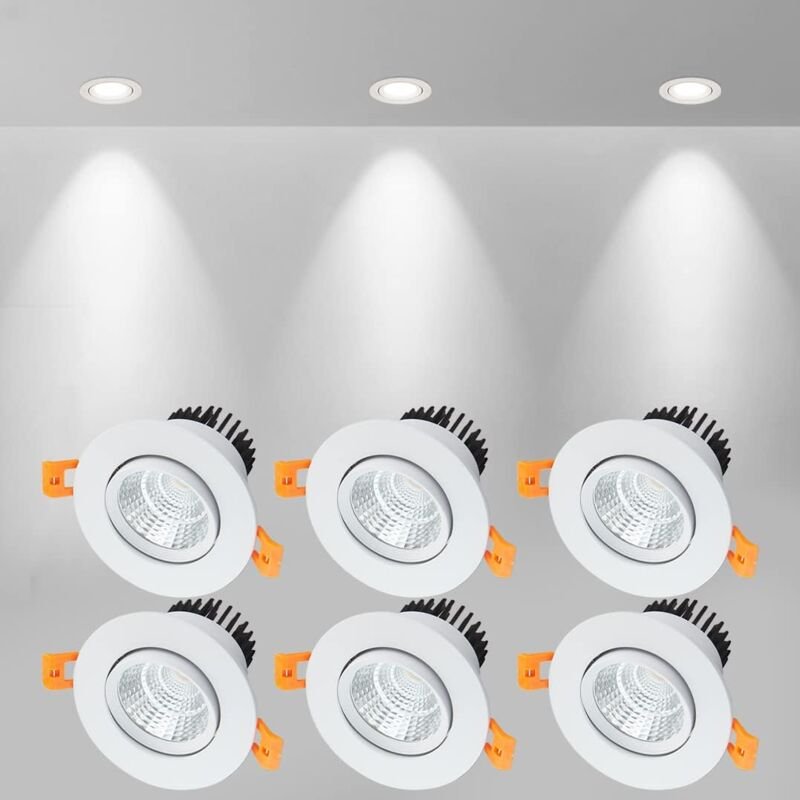 X LED-Einbaustrahler, 5 w COB-Deckeneinbauleuchte, Kaltweiß 6000 k, 500 lm, ac 220–240 v, Ra≥90, Abstrahlwinkel 24°, IP4...