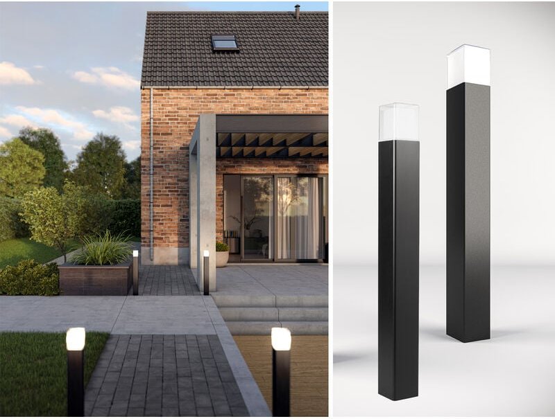 LED Pollerleuchten 2er SET ALU Schwarz Wegeleuchten IP44 Höhe 80cm