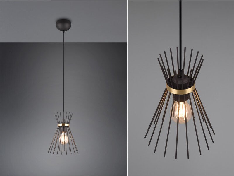 Meinewunschleuchte - Ausgefallene led Pendelleuchte Draht Lampenschirm Schwarz-Gold, ø 20cm