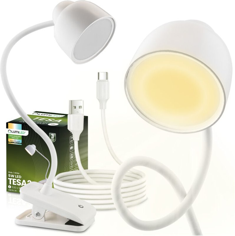 TESA 2,5 W CCT LED-Schreibtischlampe für Zeichen- und Schultische, Weiß LUMILED