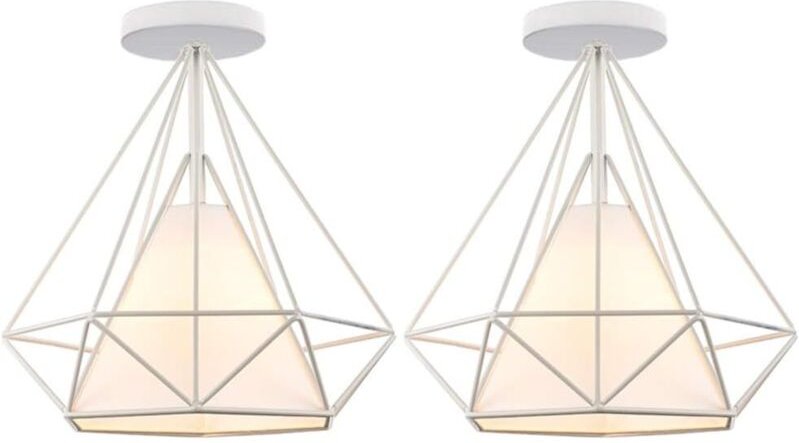 2 Stücke Deckenleuchte Industrielle Retro Deckenlampe aus Eisen Lampenschirm in Diamant Käfig E27 für Flur Küche Wohnzim...
