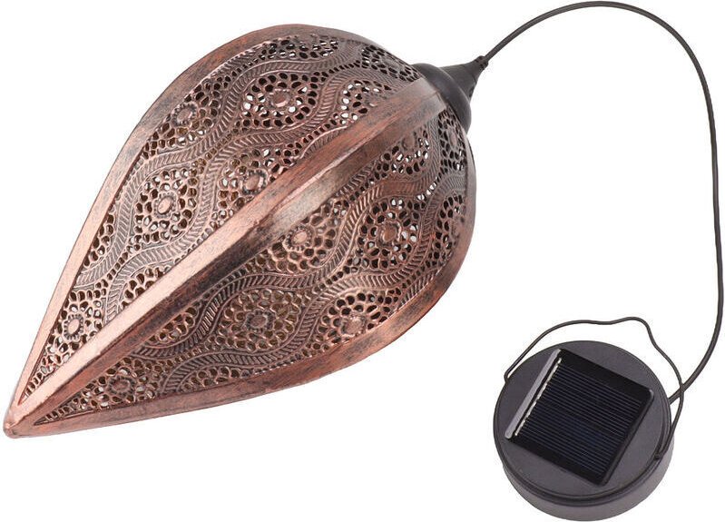 Farol solar IP44 con diseño perforado, LED impermeable, luces solares colgantes para jardín y patio.