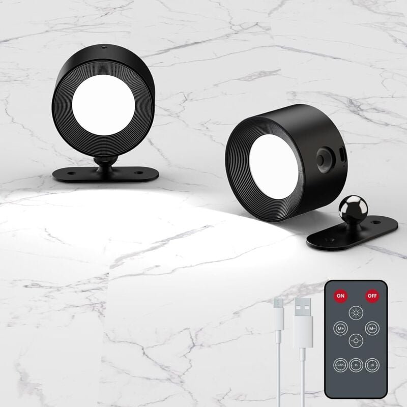 2er-Pack Reome LED-Wandleuchten mit Steuerung, 3 Helligkeitsstufen, 360°-Drehung, batteriebetriebene magnetische Wandleu...