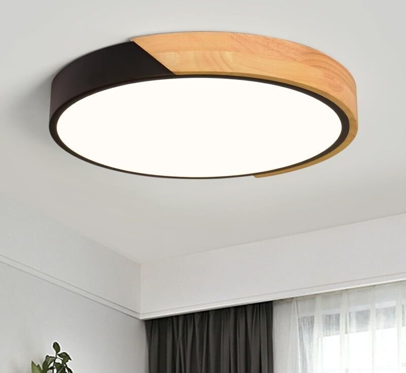 Moderne LED-Deckenleuchte in schwarzem Holz-Design, 30 cm Durchmesser, 24 W, runde Deckenleuchte für Wohnzimmer, Schlafz...