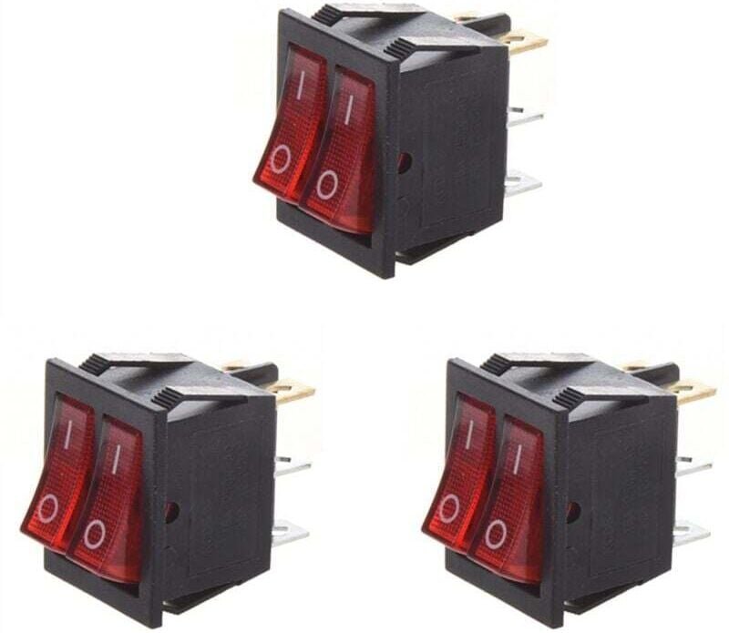 SPST Doppel-6-Pin-Wippschalter mit roter Kontrollleuchte, 15 A 250 V AC, für Boote