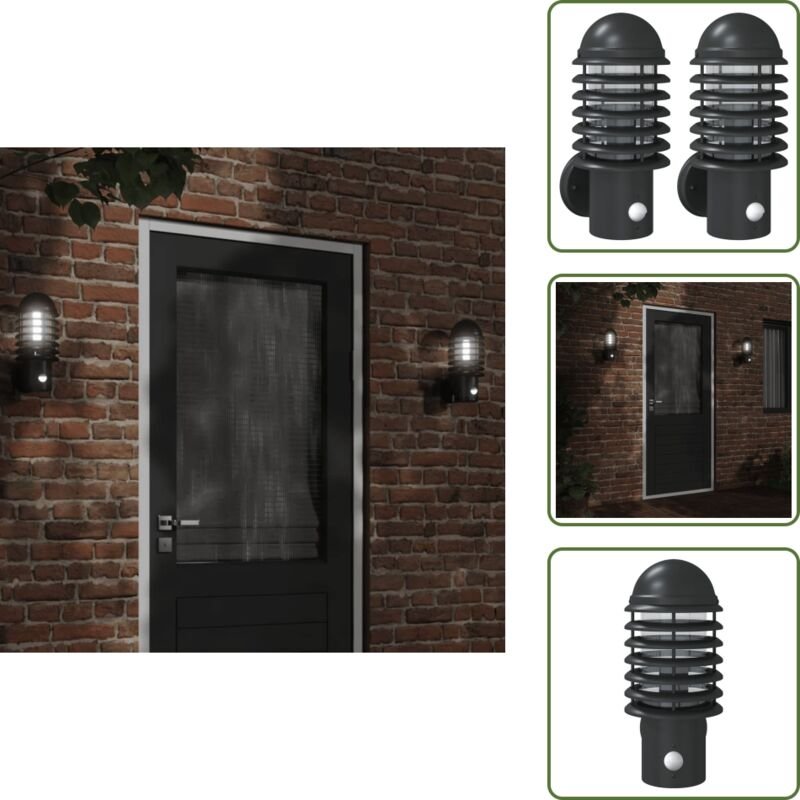 Außenwandleuchten mit Bewegungsmelder 2 Stk. Schwarz Edelstahl - Outdoor-Beleuchtung - Wandleuchte - Bewegungsmelder - E...