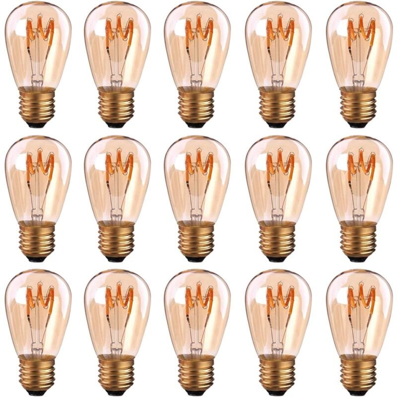 Jusch - 15er-Pack E27-LED-Spiralfilament ST45/S14, 3 w, Vintage-Stil, bernsteinfarbenes Licht, dimmbar, 2200 k, superwar...