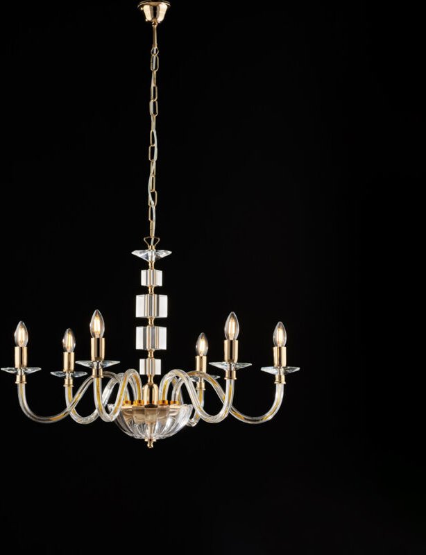 Bonetti Illumina - Franz - Goldkronleuchter mit transparentem Glas und Strasssteinen 6 Lichter 116 - Ø77 - BL275-6-OR