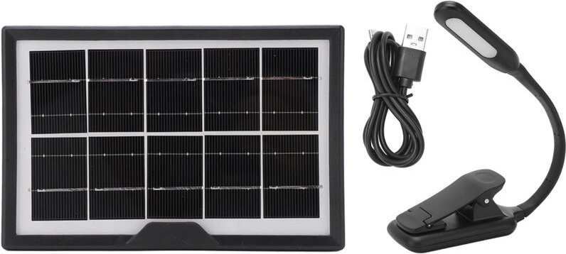 5V Solar-Klemmleuchte, 1,8W wiederaufladbare Schreibtischlampe, tragbare Buchlampe, einstellbare Helligkeit, 3 Farben