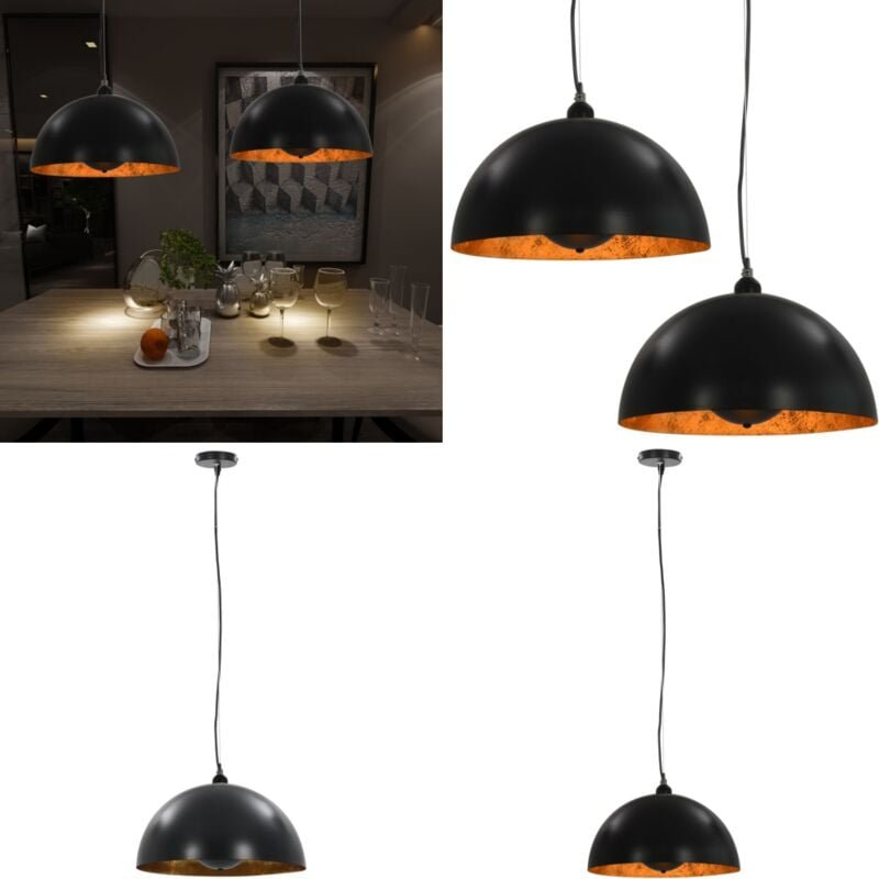 Thumbnail - Vidaxl - Deckenleuchten 2 Stk. Schwarz und Gold Halbkugelförmig 40cm E27 - Dekorleuchten - Wandlampen - Wohnzimmer Deko ...