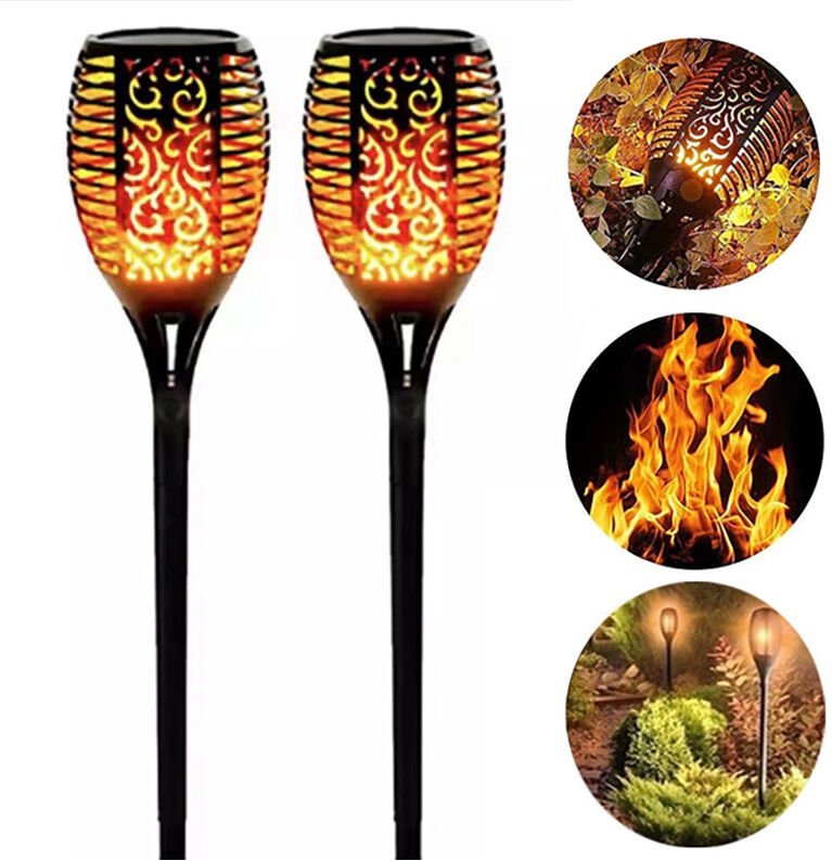 2er-Pack Solar-Flammenleuchten mit 96 LEDs, wasserdicht, für Wege, Terrasse, Rasen und Garten