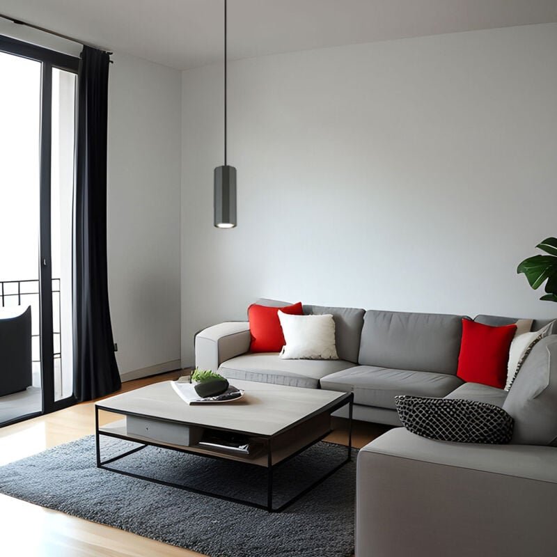 Pendellampe Esstischleuchte grau Wohnzimmerlampe Hängeleuchte zylindrisch, Metall, 1x GU10, DxH 10 x 120 cm