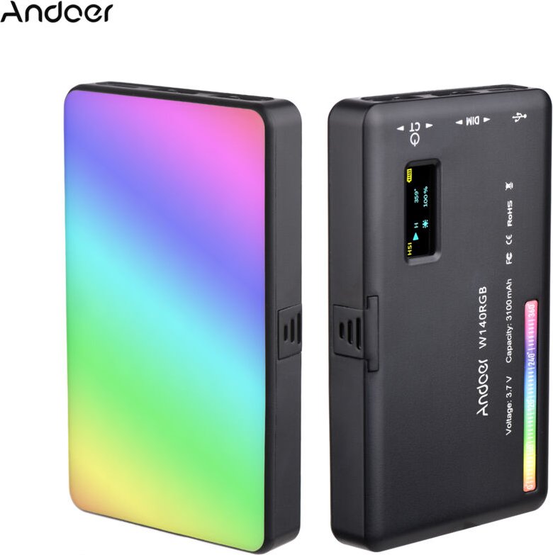 Andoer W140 rgb led wiederaufladbares Videolicht Fotografie Fülllicht CRI95+ 2500K-9000K Dimmbar 20 Lichteffekte mit LCD...