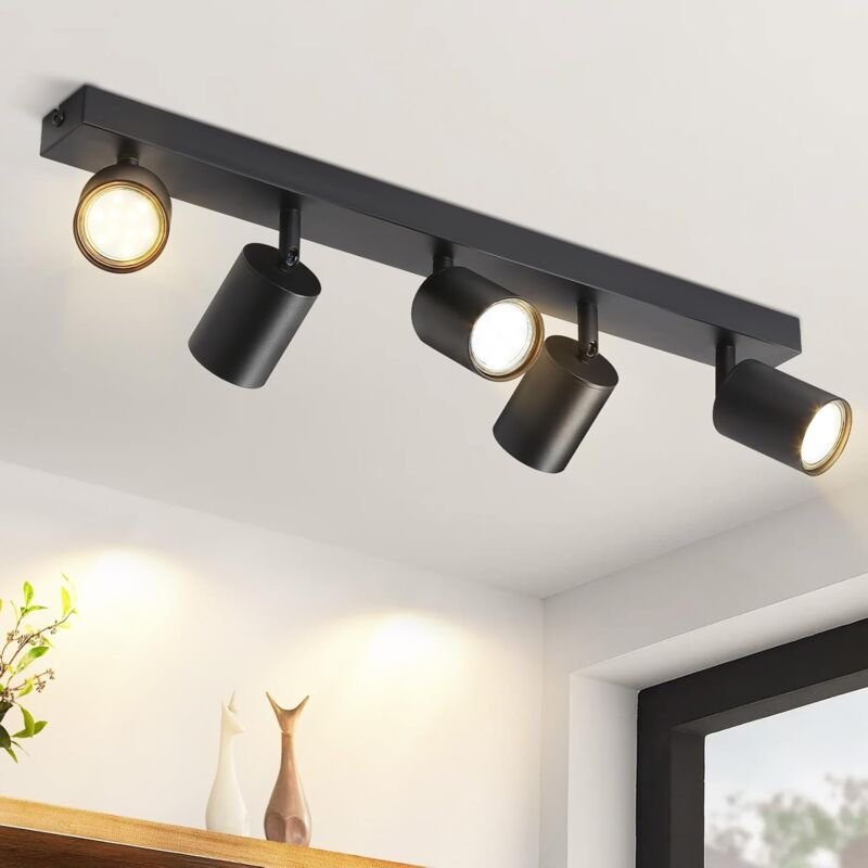 GBLY LED Deckenleuchte Schwarz Deckenstrahler: GU10 Deckenlampe Spots 5 Flammig 330°Schwenkbar Deckenspots Modern Flurla...