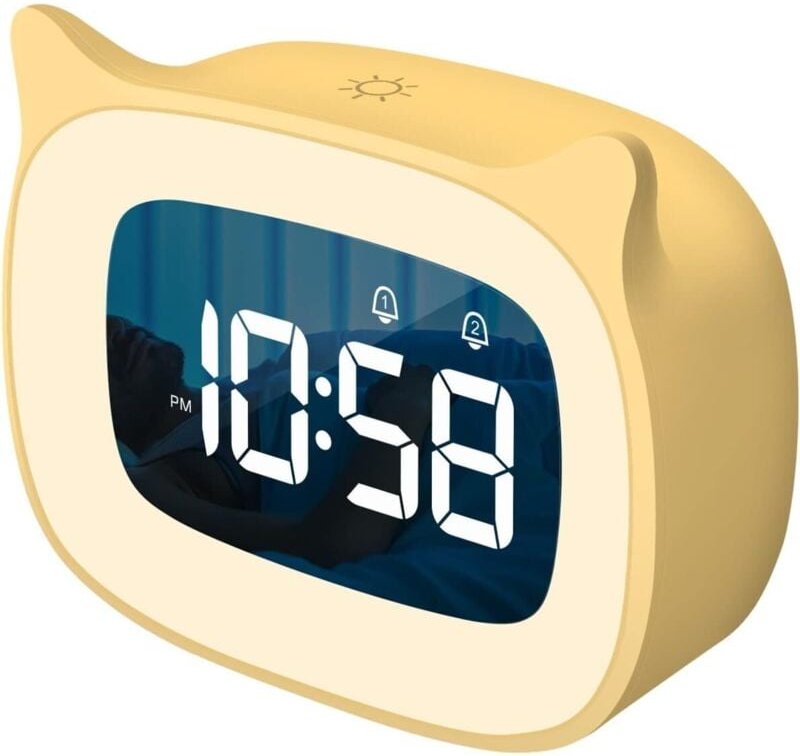 Kinderwecker mit Nachtlicht und 18 Glockenspielen, wiederaufladbare süße Katzenohruhr für Jungen und Mädchen, Geburtstag...