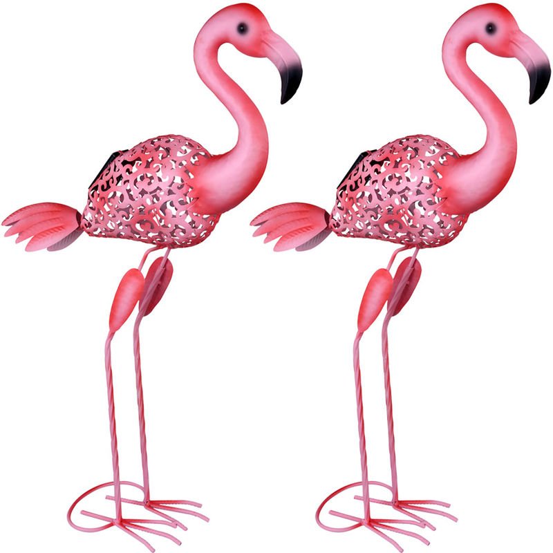 2x LED Außen Solar Steh Leuchten Erdspieß Stand Deko Flamingo Grundstück Lampen