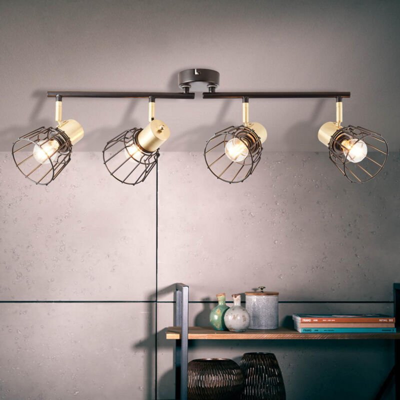 Brilliant - Lampe, Posca Spotrohr 4flg schwarz matt/messing gebürstet, Metall, 4x D45, E14, 40W,Tropfenlampen (nicht ent...