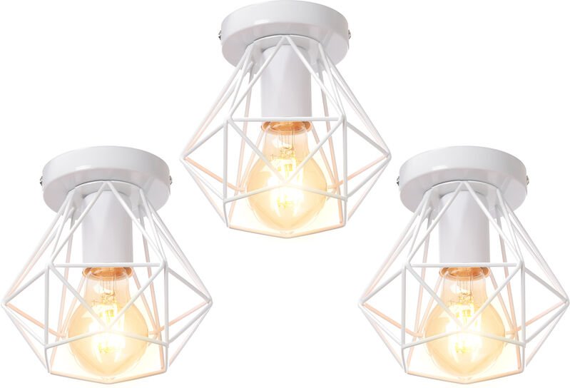 3x Pendelleuchte Antik, Ø16cm Mini Diamant-Form Kronleuchter, Vintage Hängelampe mit Käfig für Wohnzimmer Schlafzimmer E...