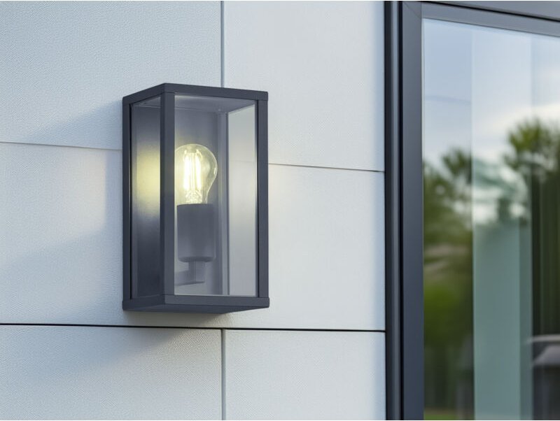 Meinewunschleuchte - Moderne led Außenwandleuchte in Anthrazit mit Glas, Höhe 26cm