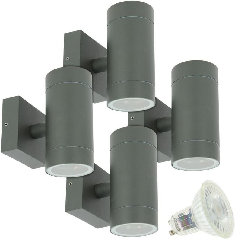 4er-Set Wandleuchten VENICE Grau Anthrazit Außen zweistrahlig mit 8 LED-Leuchtmitteln GU10 5W Farbtemperatur: 4000K neut...