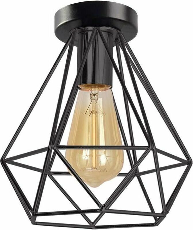 Industrielle schwarze Käfig-Deckenleuchte, Vintage-E27-Deckenlampe, Retro-Design-Metall-Kronleuchter für Balkon, Flur, B...