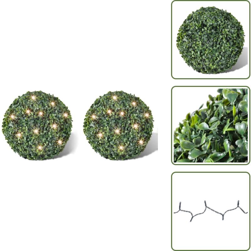 Buchskugel ø 35cm Kunstbaum Buchsbaumkugel+2xSolar - Weihnachtsdeko - Buchsbaum Kugel - Solarleuchte - Outdoor Beleuchtu...