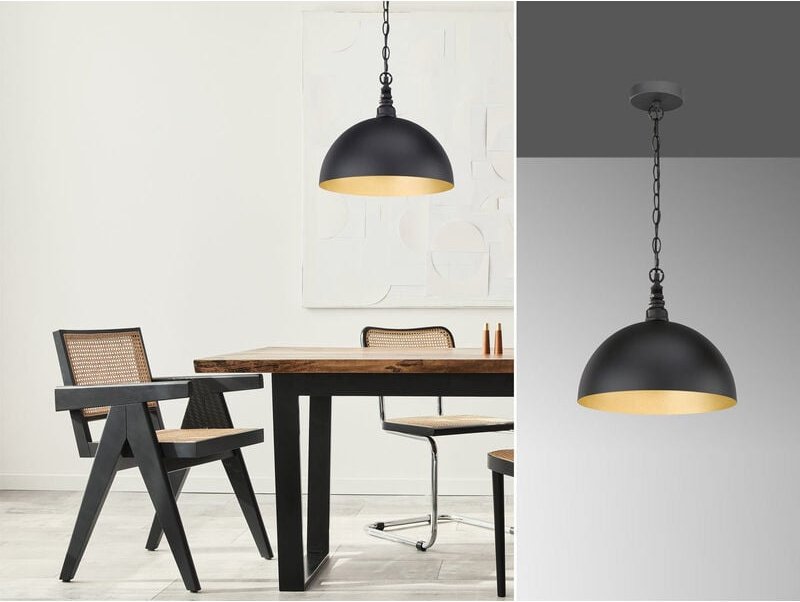 Meinewunschleuchte - led Pendelleuchte 1-flammig Industrial Lampenschirm Schwarz Gold, ø 35cm