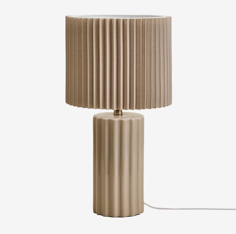 SKLUM Tischlampe aus Keramik und Marvila-Stoff Creme-Beige ↑45 cm