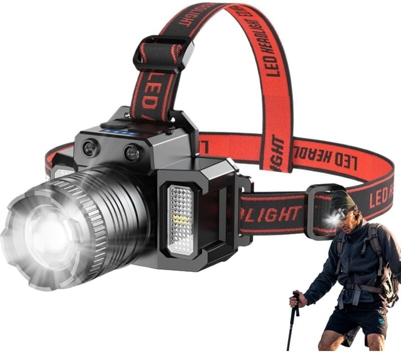 Wiederaufladbare LED-Stirnlampe mit Sensor, 360° verstellbar, USB-aufladbar, IP65 wasserdicht für Camping und Wandern