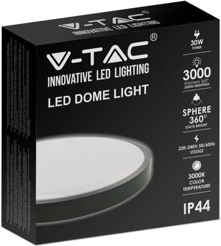V-TAC VT-8630B-RD 30W IP44 runde LED-Deckenleuchte BLACK 360° modernes Design 6500K - sku 7641