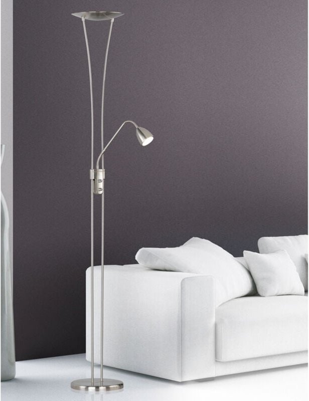 Led Deckenfluter arizona mit Leselampe & Dimmer 180cm hoch, Silber matt