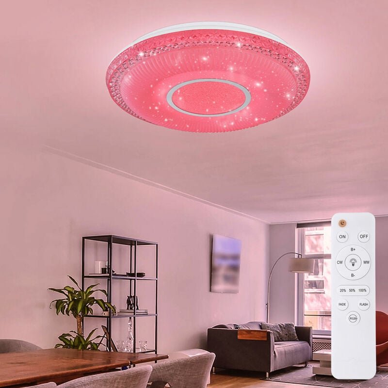 Etc-shop - Deckenleuchte mit Sterneneffekt dimmbare Deckenlampe weiß dimmbare Lampe mit Fernbedienung, Tageslichtfunktio...