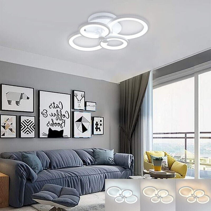 Thumbnail - Moderne, dimmbare LED-Deckenleuchte, 42 W, 4800 lm, aus Metall und Acryl, Helligkeit und Farbtemperatur einstellbar, 300...