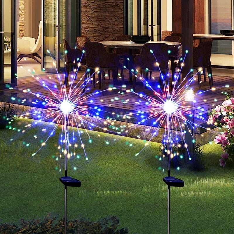 Thumbnail - 2er-Pack Solar-Gartenlichter, wasserdicht, solarbetrieben, Feuerwerkslichter für den Außenbereich, 120 funkelnde LEDs, S...