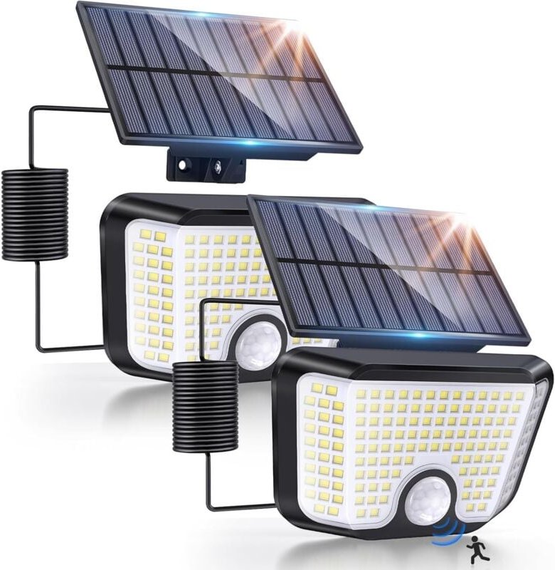 2er-Pack Solar-Bewegungsmelderleuchten für den Außenbereich, 155 LED-Außenbeleuchtung, Solar-Bewegungserkennungsmodus, I...