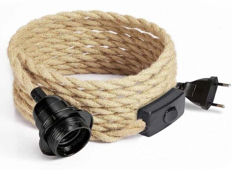 4,5 m langes, zweiadriges Leinenkabel mit E27-Fassung und Schalter für DIY-Lampen (Leuchtmittel nicht enthalten), TRIMEC