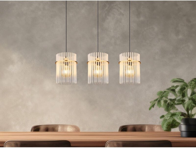 Thumbnail - Meinewunschleuchte - led Pendelleuchte 3-flammig mit transparenten Echtglas Stäben, Breite 80cm