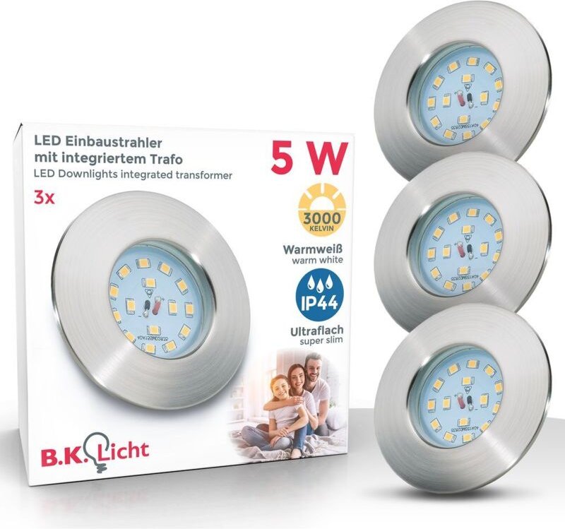 B.k.licht - Einbauspot 6er Set 60mm Lochmaß - 230V, 4,8W, 400lm, led, IP44, warmweiß, matt-nickel