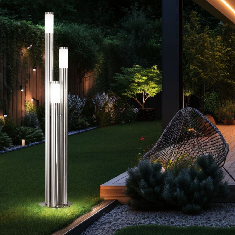 Led Stehleuchte Außen groß Wegeleuchten Außen Edelstahl Gartenleuchte 170 cm , 3 silberne Säulen,3x 11W 3x 1055lm warmwe...