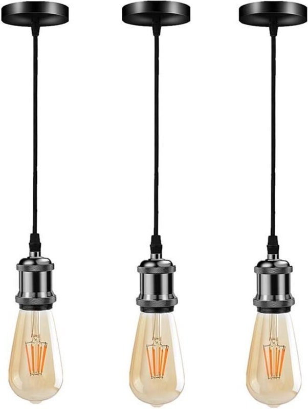3-teilige industrielle Metall-Pendelleuchte, Vintage-Hängelampe mit E27-Fassung (Schwarz)