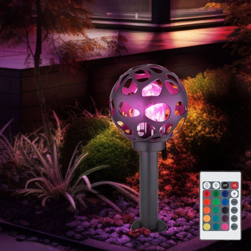 Stehlampe Sockelleuchte Außenleuchte Edelstahl Gartenlampe, Aluminium Kunststoff anthrazit, Fernbedienung dimmbar, 1x rg...
