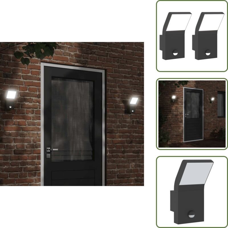 LED-Außenwandleuchten mit Sensor 2 Stk. Schwarz Aludruckguss - LED-Lampe - Außenleuchte - Wandleuchte - Bewegungsmelder ...