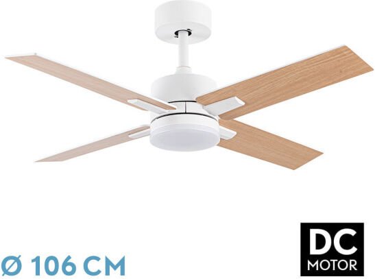 Abrila - Ventilator DC TALCO White mit vier umschaltbaren Flügeln in der Farbe White/Beech 3 Temperaturen de wählbares L...