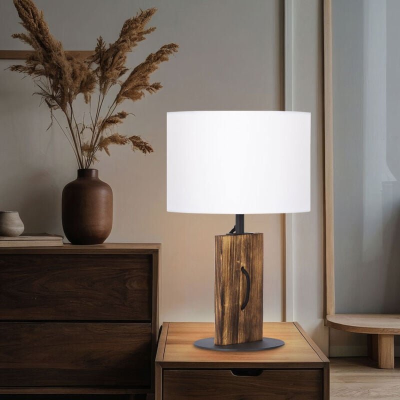 Led Tischlampe Tischleuchte Leselampe Schlafzimmerleuchte, Pinienholz Textilschirm weiß Landhaus, 9W 810lm warmweiß, DxH...