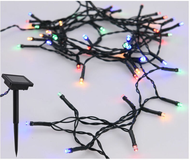 Solar Draht Lichterkette bunt - 7 m / 50 led - Deko Beleuchtung für Garten und Balkon