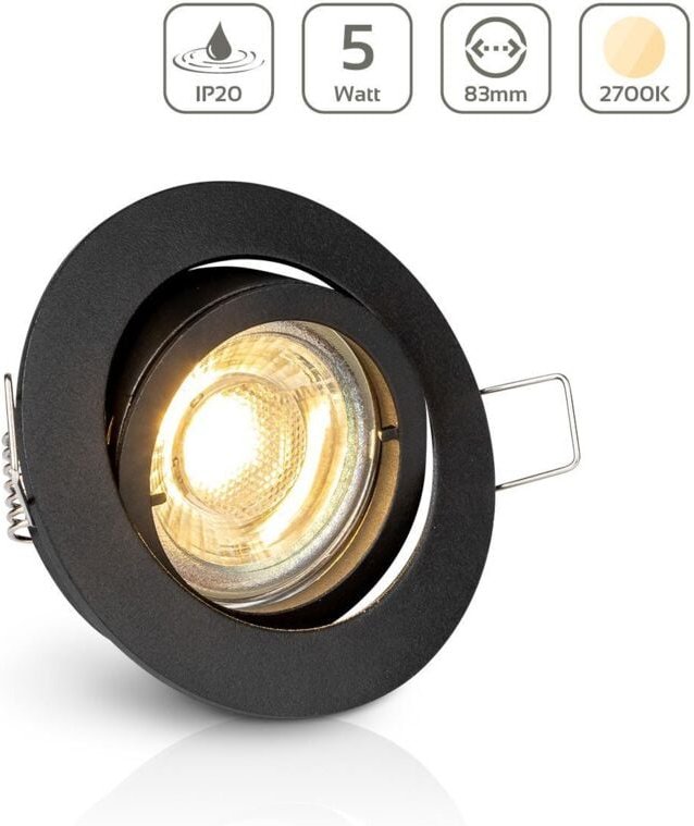 Einbauspot IP20 rund schwenkbar Bajonettverschluss - Farbe: Schwarz - LED Leuchtmittel: GU10 5W warmweiß