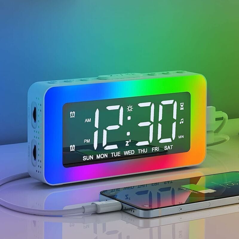 Thumbnail - Ontway - Digitaler Wecker mit 2 leistungsstarken Weckern für Tiefschläfer, Wecker mit Licht, Timer, 8 weiße Geräusche, W...