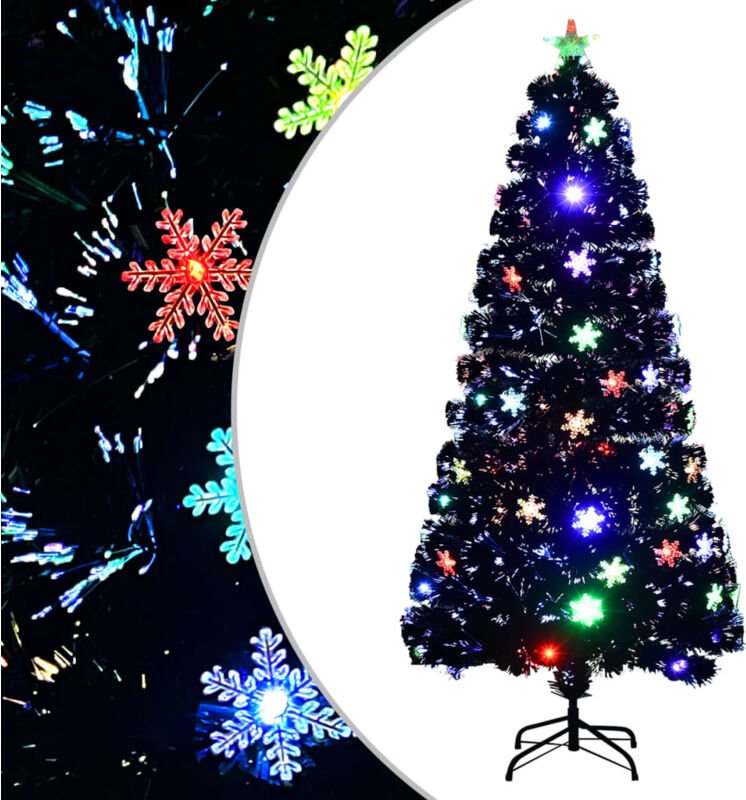 Thumbnail - Weihnachtsbaum mit LED-Schneeflocken Schwarz 150 cm Fiberoptik vidaXL