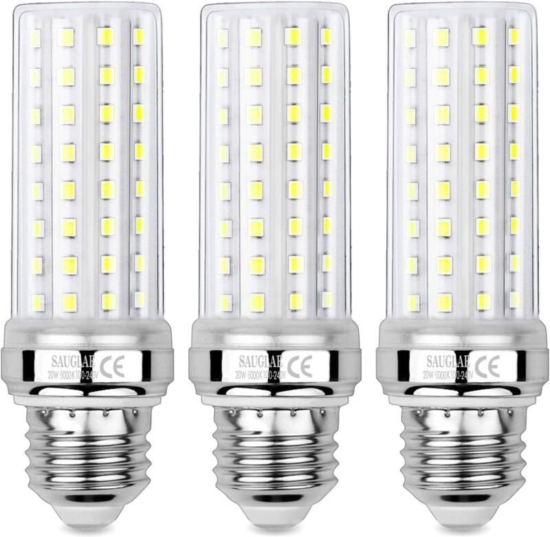 3er-Pack 20-W-LED-Maisglühbirnen, entspricht 150 W, 6000 K Kaltweiß, E27-Edison-Schraubbirnen